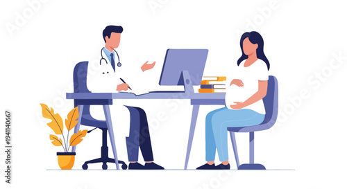 Doctor consulting with a pregnant woman during a routine checkup appointment at the clinic