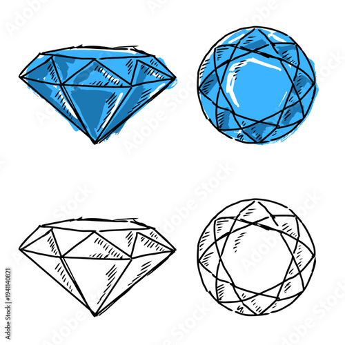 Sketch draw diamonds vector for sketchy jewelry sites. Ideal for symbolizing rough premium wealth, hand drawn precious gems, and luxury asset concepts.