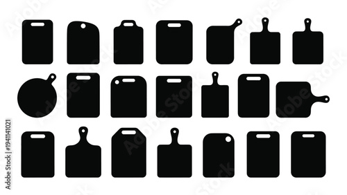 A collection of black cutting board icons