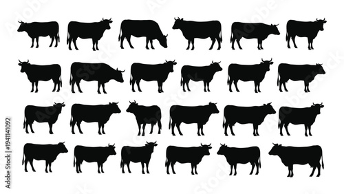 A group of cows standing in different positions