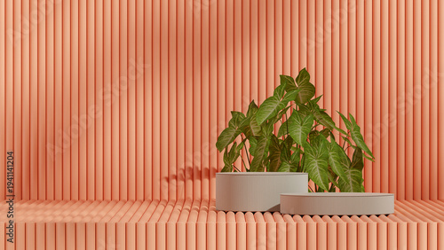 curved wall, 3d image render template mockup ceramic texture curved cylinder in landscape