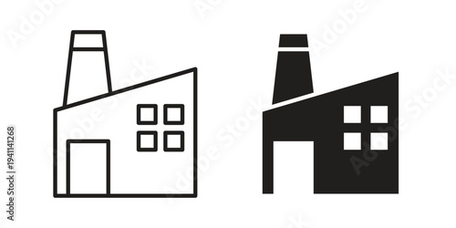 Factory icon black, line, flat vector, isolated illustration.