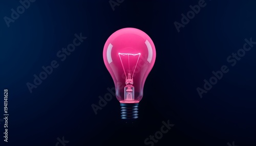 A bright pink light bulb shines on a dark background.