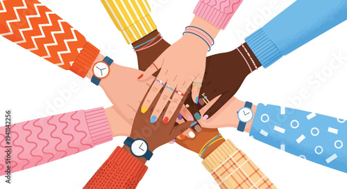 Diverse group of people stacking hands together symbolizing teamwork unity and strong collaboration efforts