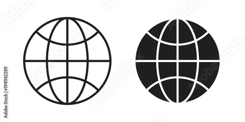 Globe icon black, line, flat vector, isolated illustration.