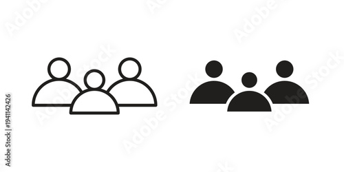 Group icon black, line, flat vector, isolated illustration.