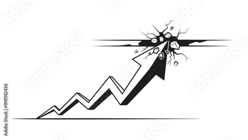 Line art icon illustrating a zigzag arrow breaking through a cracked surface and pointing upward, symbolizing a significant breakthrough, progress, or innovation.