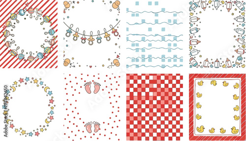 Collection of cute baby shower themed borders and frames