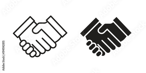 Handshake icon black, line, flat vector, isolated illustration.
