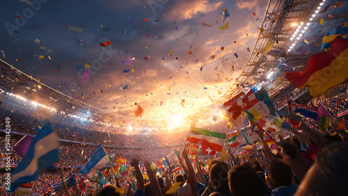 International Football Fans Celebrating Victory in Stadium