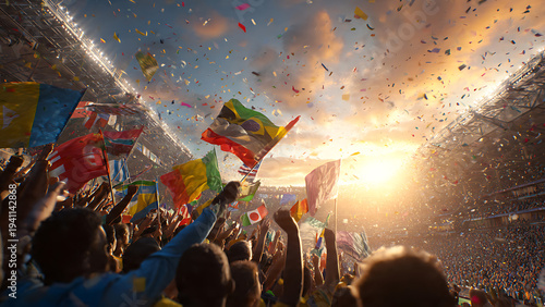 International Football Fans Celebrating Victory in Stadium