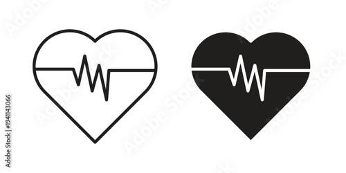 Heartbeat icon black, line, flat vector, isolated illustration.