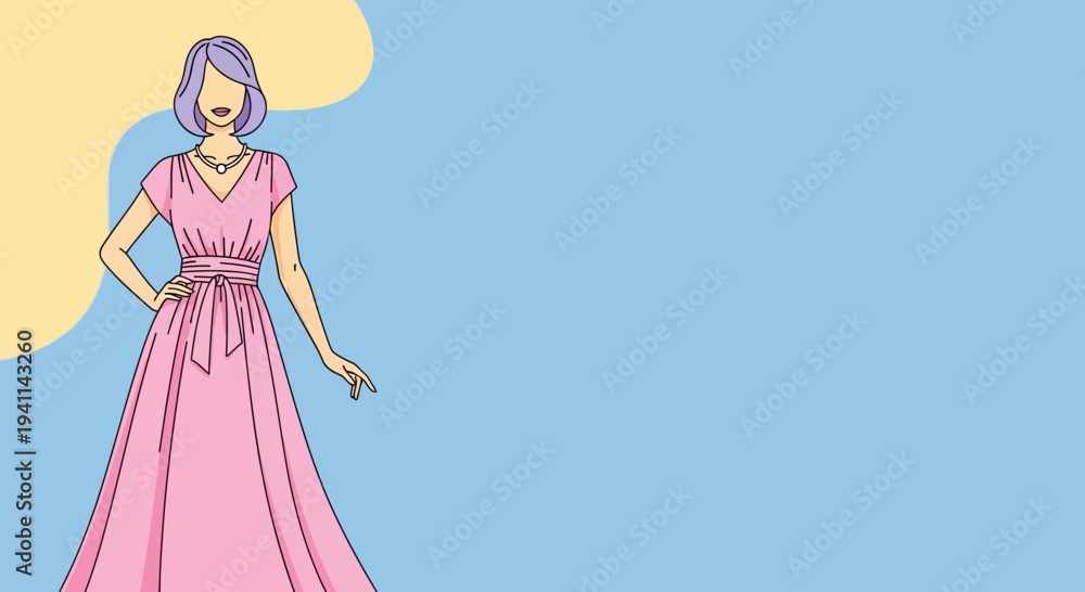 Fototapeta premium Elegant woman in pink dress fashion illustration.