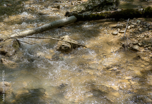 Foto a fragment of a mountain river in the summer, morning hours , sunrise over the c