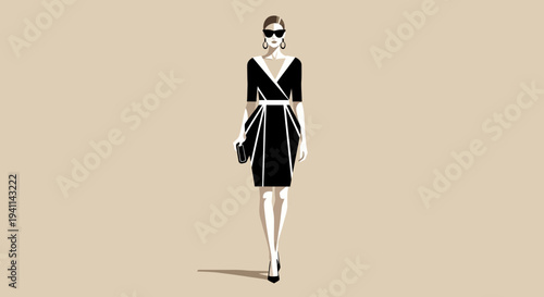 Elegant Woman in Black Dress A Fashion Illustration.