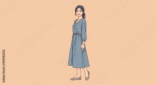 Elegant Woman in Blue Dress A Stylish Fashion Illustration.