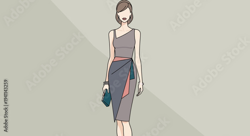 Elegant Woman in Stylish Dress Fashion Illustration.