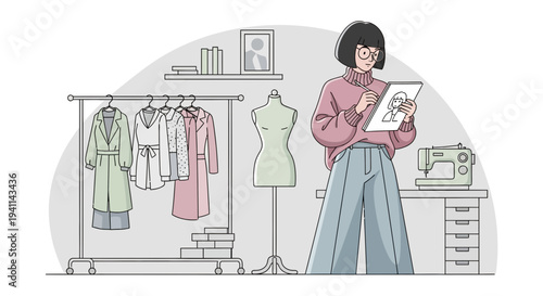 Fashion Designer Sketching a New Collection.