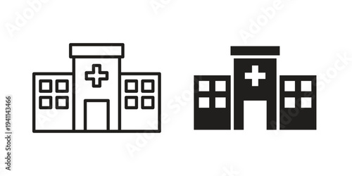 Hospital icon black, line, flat vector, isolated illustration.
