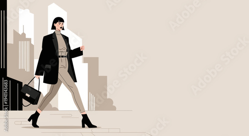 Stylish Woman in City Street Fashionable Outfit and Confident Stride.