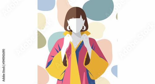 Stylish Woman in Colorful Outfit with Geometric Background.