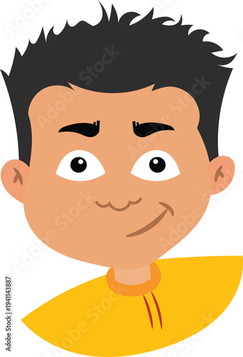 Cartoon Boy with Spiky Hair and a Friendly Smile Wearing a Yellow Shirt
