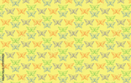 Seamless Pattern of Colorful Butterfly Silhouettes on a Yellow Background
