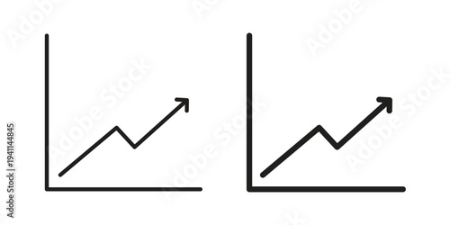 Line chart icon black, line, flat vector, isolated illustration.