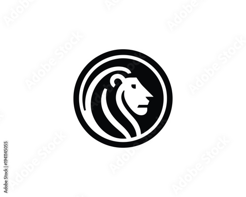 Lion Head Logo Inside Circle Minimalist Symbol of Strength and Courage