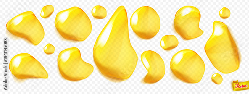 Golden Honey or Oil Drops Honey Liquid Set Isolated Transparent Vector