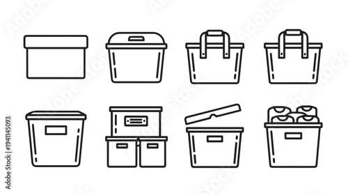 Assorted Storage Boxes and Baskets Collection IconsOrganized Containers Set