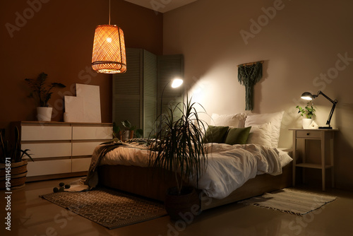 Interior of dark bedroom wi...