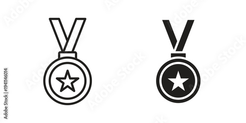 Medal icon black, line, flat vector, isolated illustration.