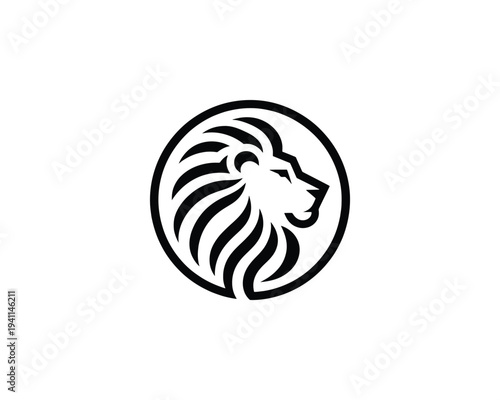 Lion Head Emblem in Circle Royal Mane Symbol Strong Power Logo