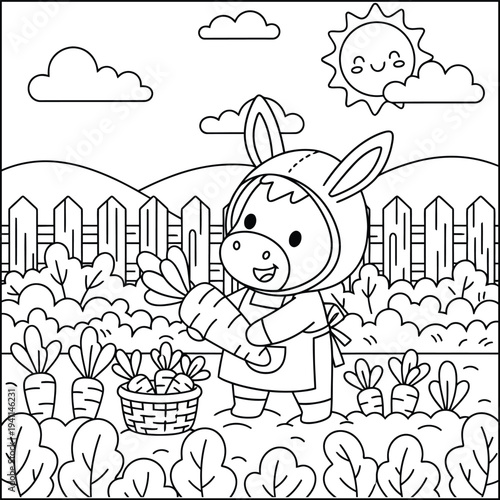 Bold and Easy Donkey Animal Coloring Page - Cozy Moment Farm Animal Line Art Vector for Adults and Kids