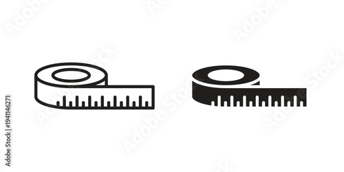 Meter tape icon black, line, flat vector, isolated illustration.