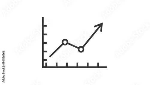 Linear design icon of a line graph with two data points and an upward arrow, representing growth, positive trend, increasing statistics, or business progress.