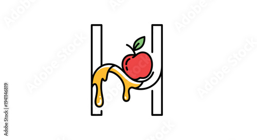 Creative logo design featuring an initial H with a fresh red apple and delicious golden honey