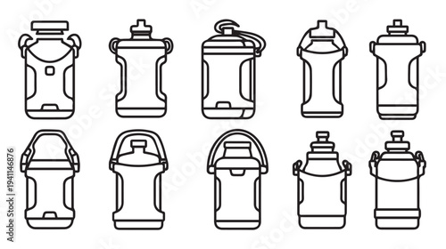 Collection of Milk Jug and Water Bottle Line Icons Various Sizes and Designs