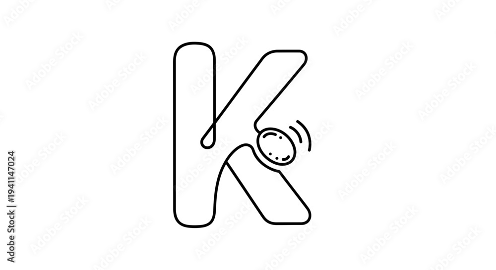 Fototapeta premium Stylized letter K concept art featuring an interactive sound bubble in continuous line vector