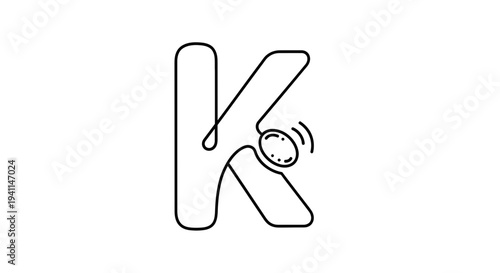 Stylized letter K concept art featuring an interactive sound bubble in continuous line vector