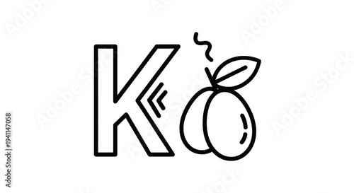 Stylized letter K and fresh plum icon illustrating healthy lifestyle choices and natural fruit