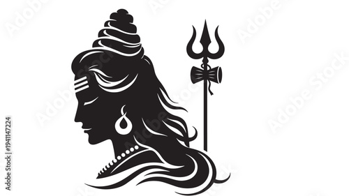 Lord Shiva profile illustration with trident and damaru, symbolizing divine power and destruction in Hinduism