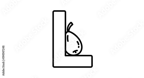 Stylized linear representation of the letter L featuring a single pear fruit in minimalist design