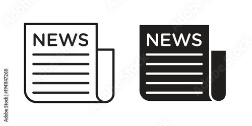 News icon black, line, flat vector, isolated illustration.