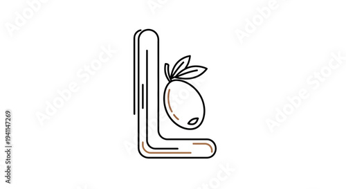 Elegant minimalist line art L letter and olive fruit icon design on a clean white background