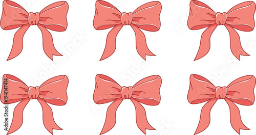 Decorative Ribbon Bow Vector Set with Elegant Pink Gift Bows for Present Wrapping, Holiday Decoration and Festive Design
