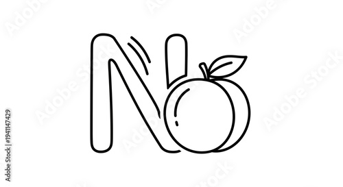 Minimalist line art illustration presenting the word NO with a fresh fruit, promoting healthy