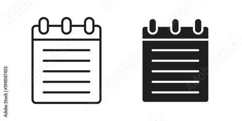 Notepad icon black, line, flat vector, isolated illustration.