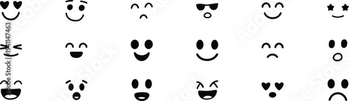 Emoticon face icons emotion reaction symbol collection minimal style
